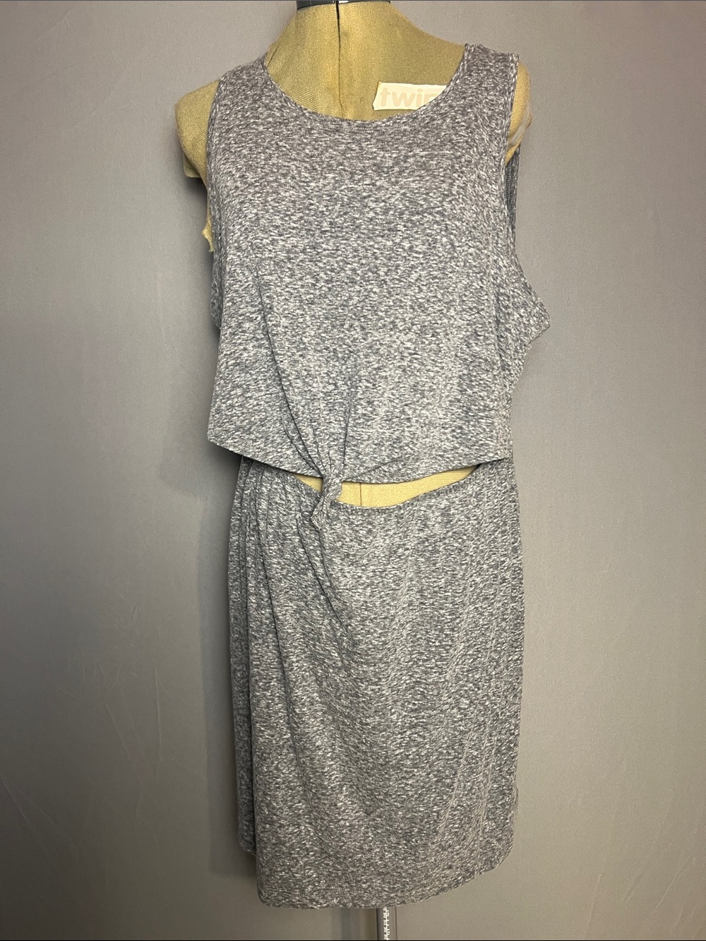 aerie Gray Marled Knit Tank Dress with Front Tie Detail